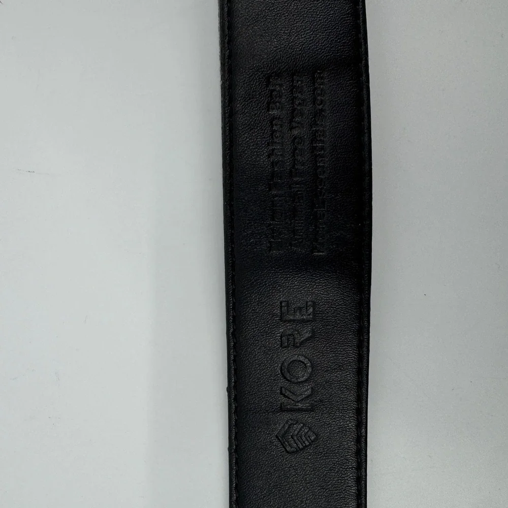 Kore Essentials Mens Ratchet Belt Black Vegan Leather 35 Nylon Gunmetal Buckle